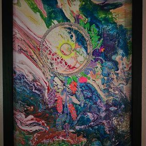 Dream Catcher acrylic painting on Canvas 11x14 - glow in the dark/black light